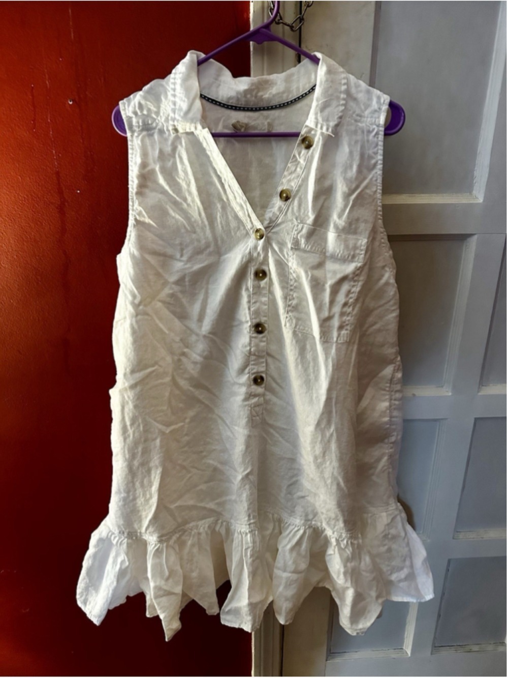 Anthropologie Pilcro Sleeveless V-Neck Linen Flounce Mini Dress XL Coastal Boho - Picture 7 of 11